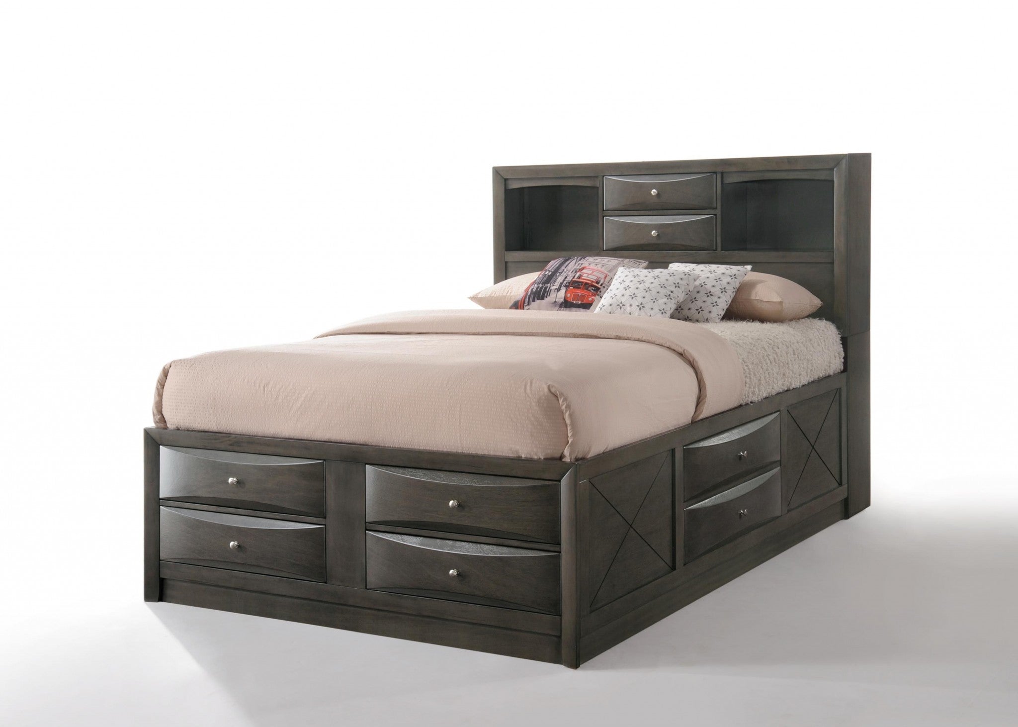 Gray Oak Rubber Wood Full Storage Bed 86inches X 57inches X 56inches