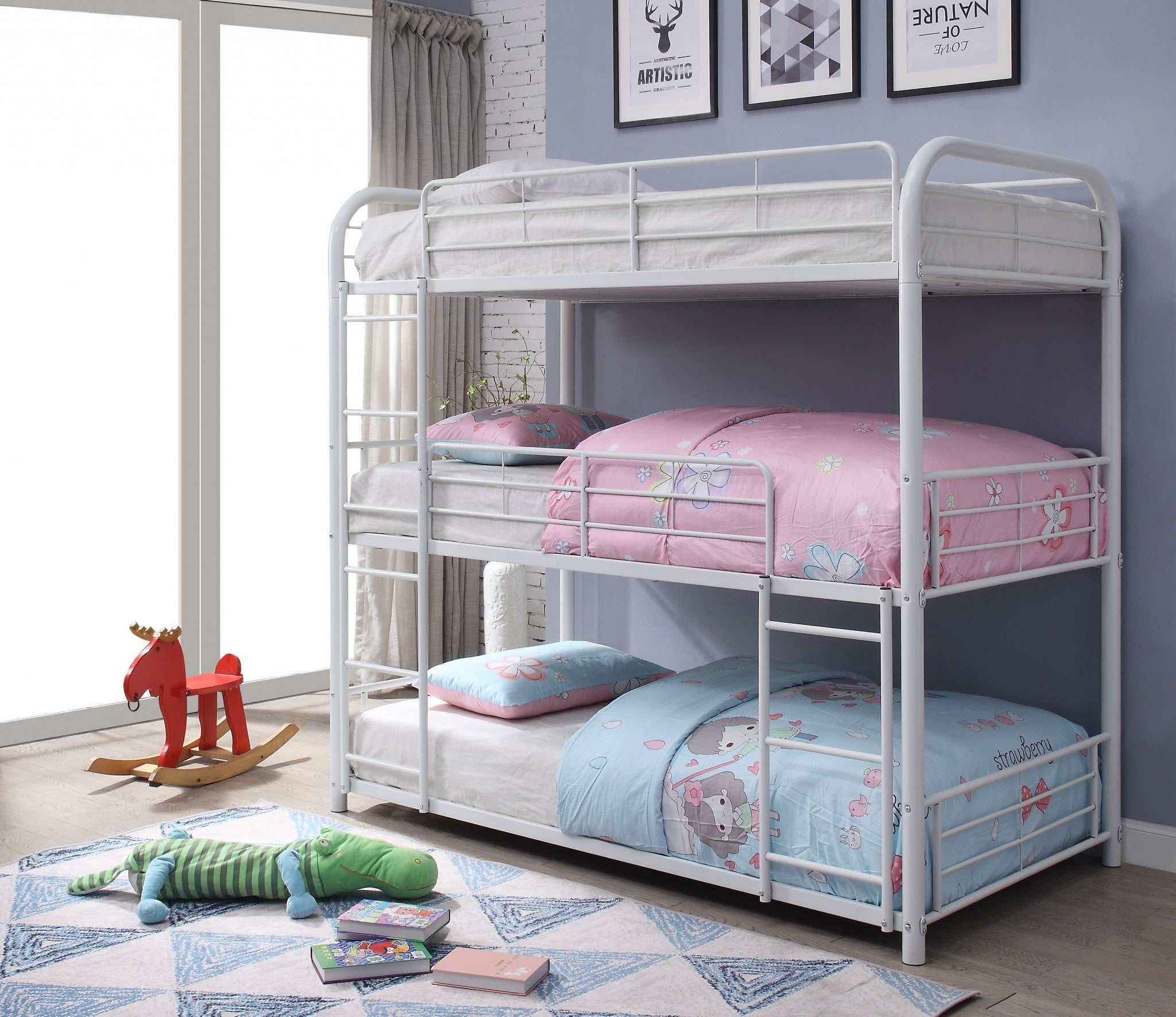 White Metal Triple Bunk Bed - Full 57inches X 79inches X 74inches