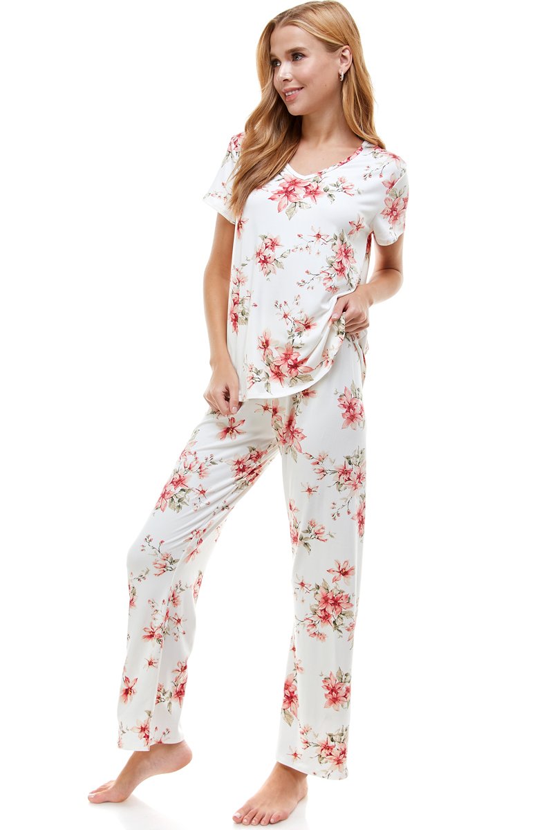 Loungewear Set for Women's Floral Print Pajama Set