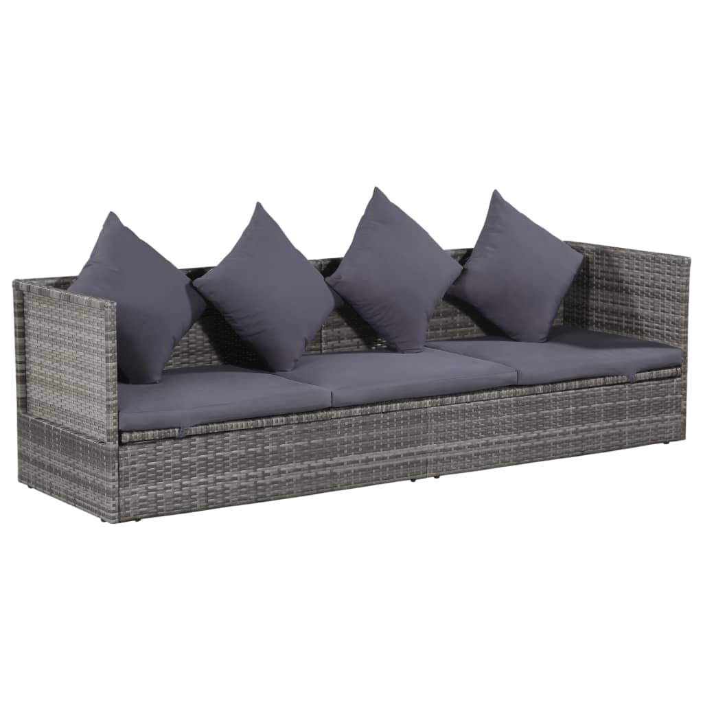 Outdoor Sofa with Cushion and Pillow Poly Rattan Black