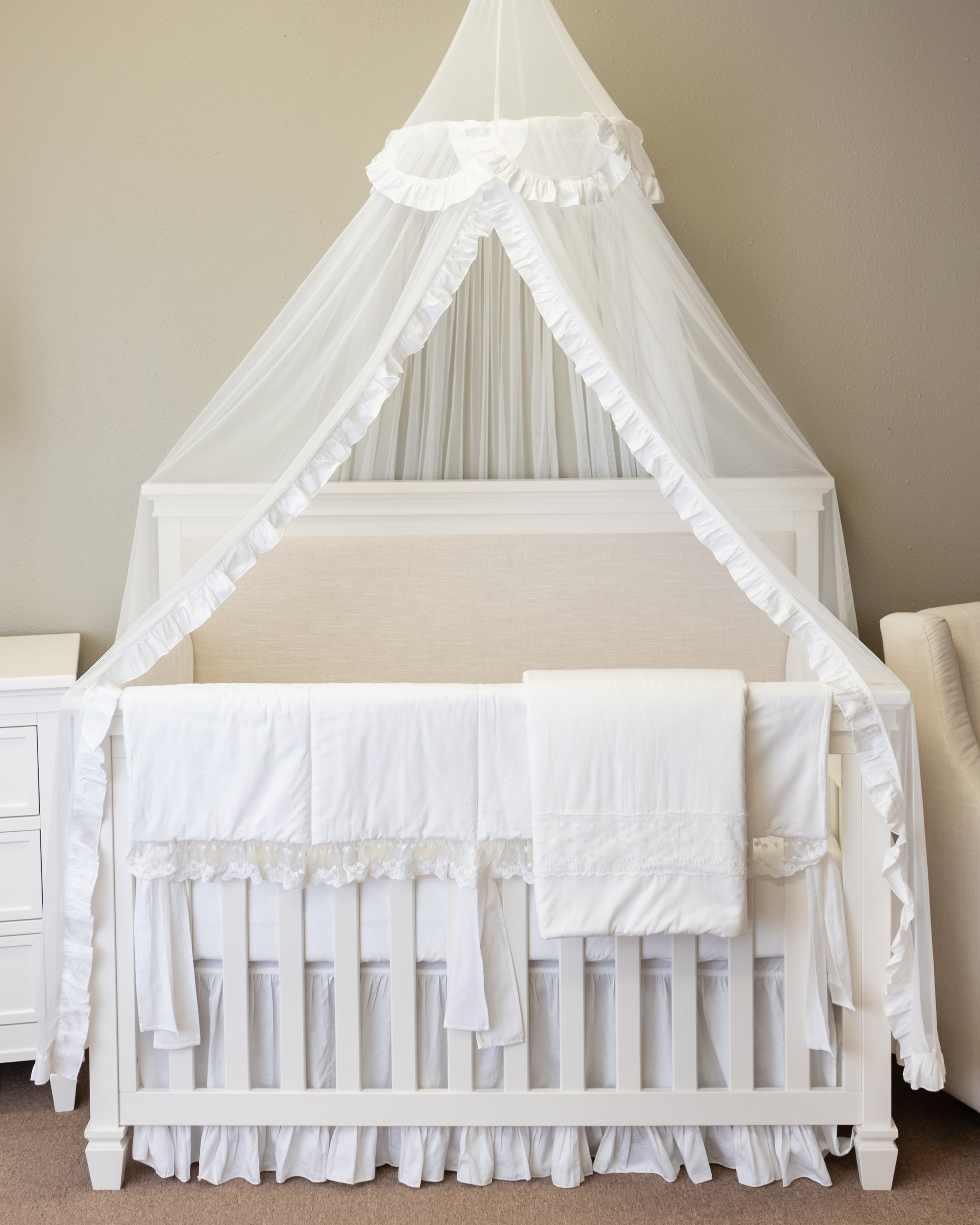 Nursery Crib White Tulle Canopy_