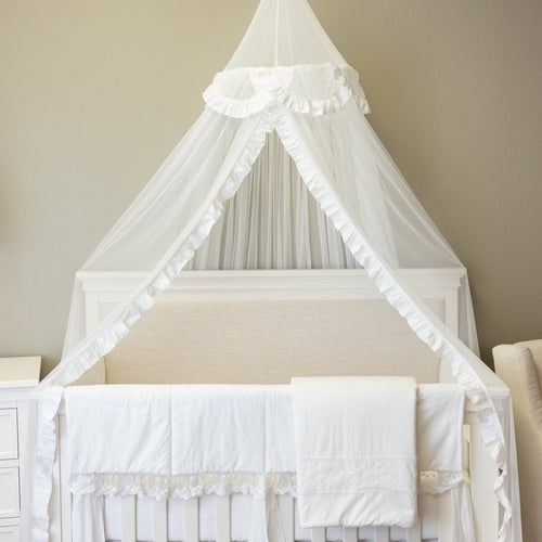 Nursery Crib White Tulle Canopy_