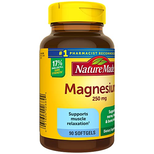 Nature Made Magnesium 250 mg, Dietary Supplement for Muscle, Heart, Bone and Nerve Support, 90 Day Supply, 90 Count (Pack of 1)