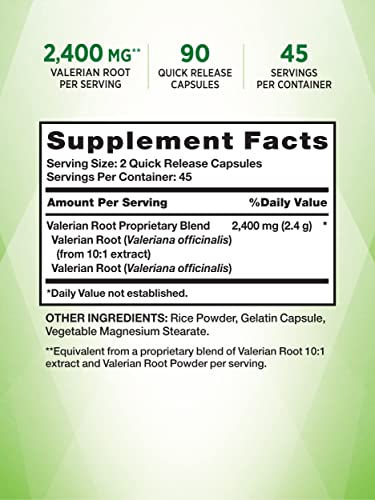 Nature's Truth Valerian Root Capsules | 2400mg | 90 Count | Non-GMO & Gluten Free Supplement